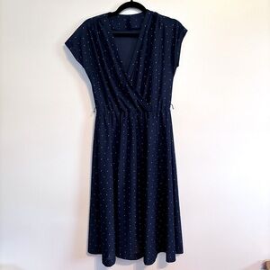 Vintage navy blue star patterned fit and flare dress, I believe from the 1970’s.